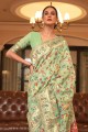 pista  sari with printed handloom silk
