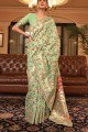 pista  sari with printed handloom silk