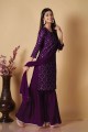 georgette palazzo suit in wine  with embroidered