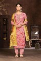 costume palazzo imprimé en soie artistique rose