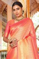 zari,weaving handloom silk sari in orange