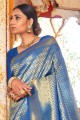Zari, tissage de sari en soie tissé à la main en chemisier bleu