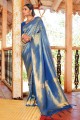 Zari, tissage de sari en soie tissé à la main en chemisier bleu
