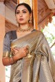 Zari, tissage de sari de soie tissé à la main en gris
