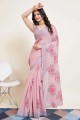sari rose en coton imprimé numérique avec chemisier