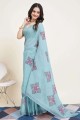 Saris bleu ciel en coton avec impression numérique