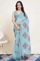 Saris bleu ciel en coton avec impression numérique