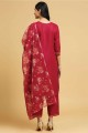 Tailleur-pantalon droit rose en coton imprimé