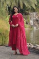 Costume Anarkali rose brodé en fausse georgette avec Dupatta