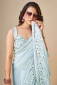 Saris en soie Zari bleu ciel avec chemisier
