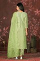 green straight pant suit in hand cotton