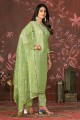 green straight pant suit in hand cotton