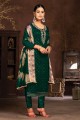 Costume pantalon droit en soie Chanderi vert travail à la main