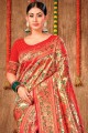 Sari rouge en soie Banarasi en Zari