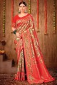 Sari rouge en soie Banarasi en Zari