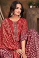 Salwar Kameez en mousseline rouge avec impression numérique