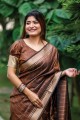 Tussar soie tissage sari marron avec chemisier