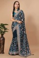fil, sari de soie brodé en bleu