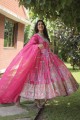 Robe rose à imprimé numérique en soie avec Dupatta