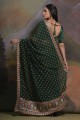 paillettes, imprimé, dentelle bordure georgette sari en vert avec chemisier