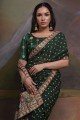 paillettes, imprimé, dentelle bordure georgette sari en vert avec chemisier