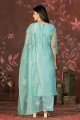 Organza Blue Straight Pant Suit in Embroidered