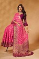 Saris rose en georgette avec tissage