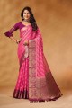Saris rose en georgette avec tissage
