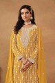 Costume Sharara brodé jaune en fausse georgette