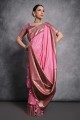 Zari Tussar Saris en soie rose