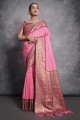 Zari Tussar Saris en soie rose