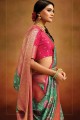 Impression numérique Banarasi soie vert sari avec chemisier