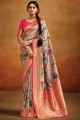 Saree en soie Banarasi à impression numérique en beige