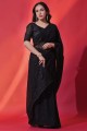 paillettes georgette, sari noir brodé avec chemisier