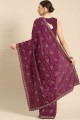 sari violet en soie brodé avec chemisier