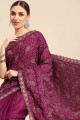 sari violet en soie brodé avec chemisier