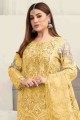 costume pakistanais jaune brodé en fausse georgette avec dupatta