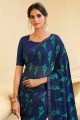 georgette sari en bleu avec dentelle
