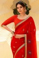 sari rouge en dentelle georgette avec chemisier