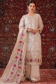 Palazzo Suit in Beige Faux georgette with Embroidered