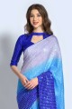 saris bleu en georgette brodé
