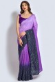 sari en georgette violet avec broderie