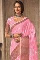 tissage de sari en lin rose