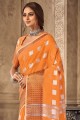 sari en lin avec tissage en orange