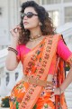 tissage patola soie sari orange avec chemisier