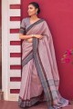 saris de lin en violet avec tissage