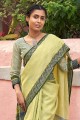 saris en lin vert avec tissage