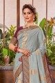 tissage sari en lin gris avec chemisier