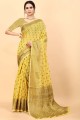 sari jaune avec coton zari