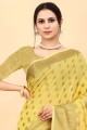 sari jaune avec coton zari